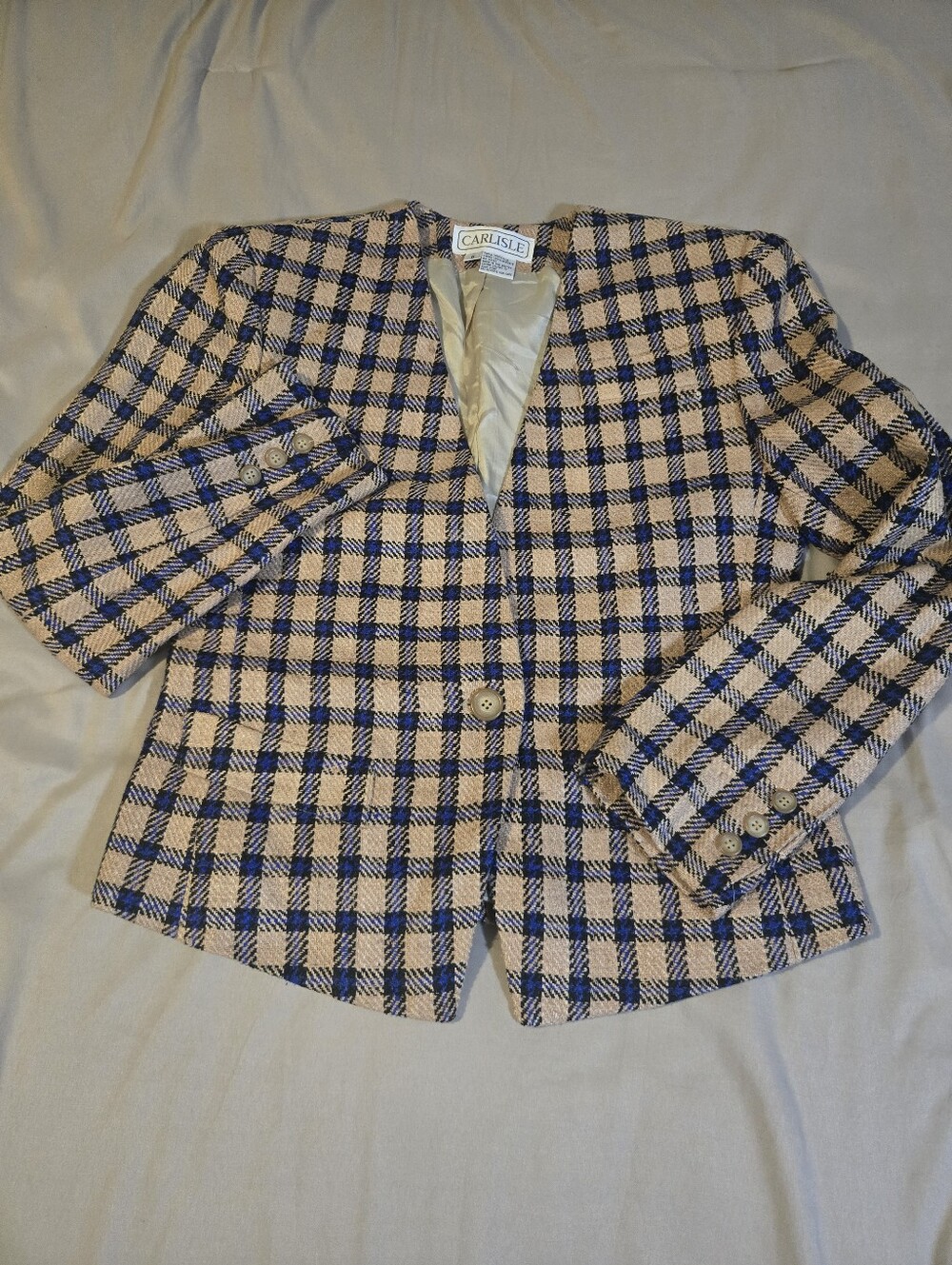 Vintage Carlisle 100% Silk Plaid Structured Blazer Jacket Size 6